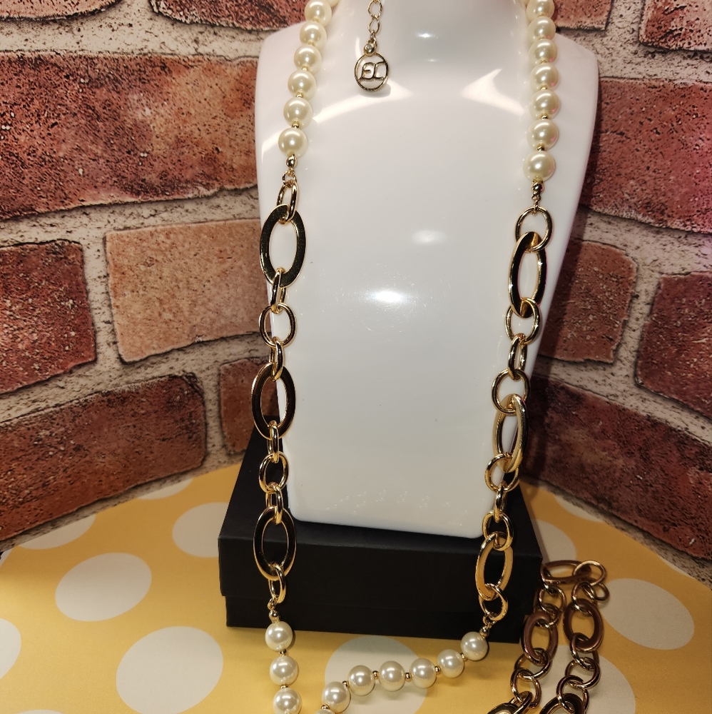 #2029, ERICA LYONS SIGNED  GOLD PLATED NECKLACE, 40"IN, VERY LIGHT WEIGHT